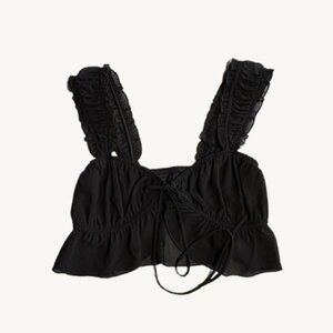 Garage Black Babydoll Lightweight Crop Top Jet Black Size Medium